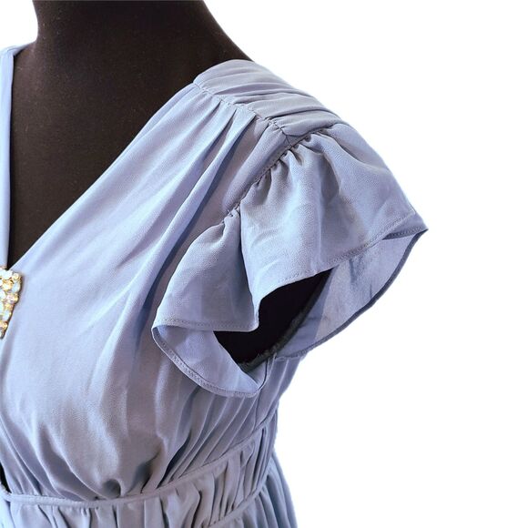 Lulu's NWT Slate Blue Floor Length Chiffon Ruffle Embellished Gown, Size M (6-8) - Picture 8 of 12